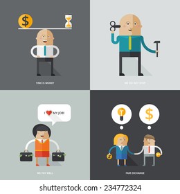 Set of flat design vector illustration concepts for business, web, mobile marketing, partnership, teamwork