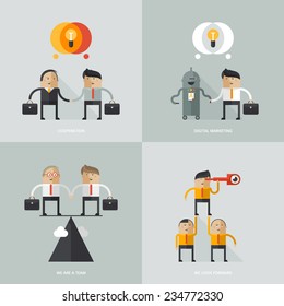 Set of flat design vector illustration concepts for business, web, mobile marketing, partnership