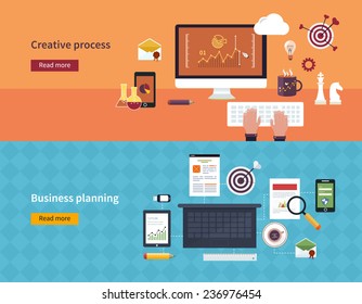 Set of flat design vector illustration concepts of creative process and business planning banners vector illustration