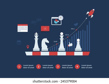 Set of flat design vector illustration concepts for strategy planning, goal-oriented planning, successful business and emerging market