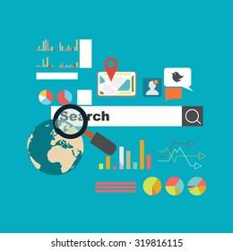 Set of flat design vector illustration concepts for search engine optimization and web analytics elements. Mobile app.