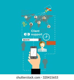 Set of flat design vector illustration concepts for  analytics search information, mobile marketing, market research and client support.