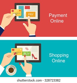 Set of flat design vector illustration concepts shopping online and payment online