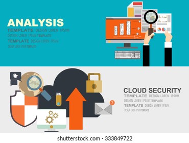 Set of flat design vector illustration concepts for data protection,and internet security,business analysis and planning, consulting, project management,financial report and strategy .