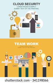 Set of flat design vector illustration concepts for data protection,and internet security,business analysis and planning, consulting, project management,financial report and strategy .team work