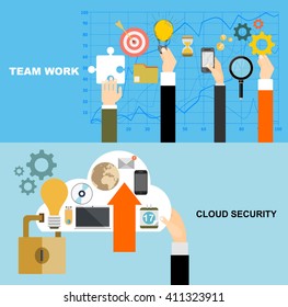 Set of flat design vector illustration concepts for data protection,and internet security,business analysis and planning, consulting, project management,financial report and strategy .