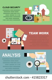 Set of flat design vector illustration concepts for data protection,and internet security,business analysis and planning, consulting, project management,financial report and strategy .team work