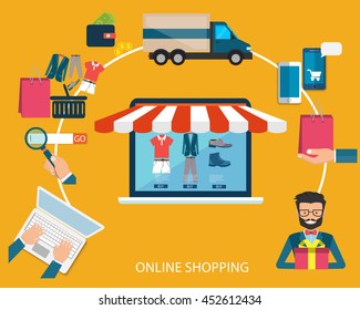 Set of flat design vector illustration concepts of online shopping, mobile marketing and digital marketing.