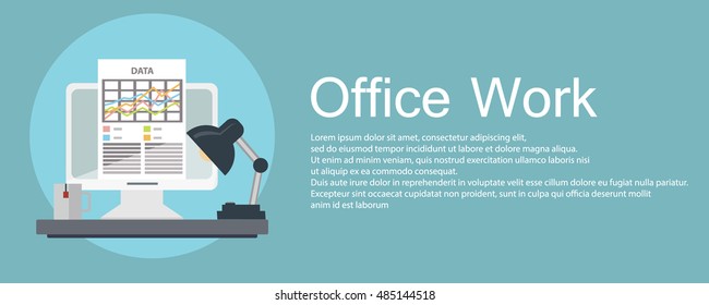 Set of flat design vector illustration concepts of office work. Concepts for web banners and printed materials