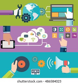 Set of flat design vector illustration concepts for website layout, mobile phone services and apps, computer tablet . web banners printed materials.