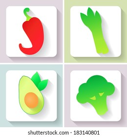 Set of flat design vegetable icons. Vector illustration.