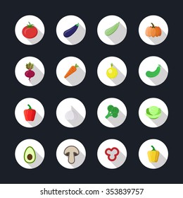 Set of flat design vegetables and fruits icons. 
