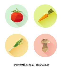 Set of flat design vegetables icons isolated on a white background, vector illustration