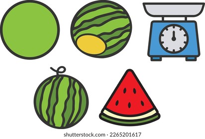 Set of flat design watermelon shop illustration
