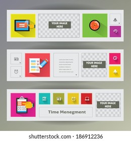 Set of flat design web banners with icons for time managment.