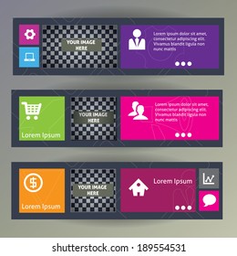 Set of flat design web banners with icons for web and mobile services and apps.