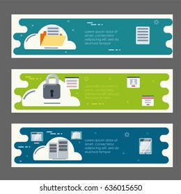 Set of flat design web banners for data protection and cloud computing. Vector illustration concepts for web and graphic design.