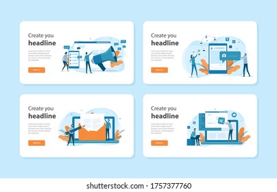 Set of flat design web landing page templates of business digital marketing concept, web analytics, website building, page promotion, email, mobile advertising, traffic analytics, and market research 