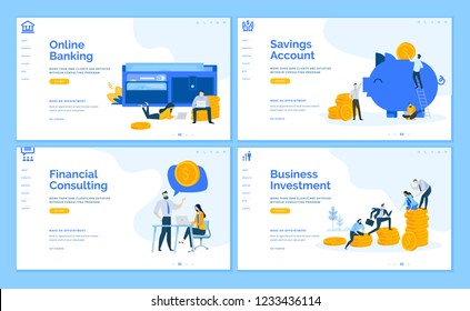 Set of flat design web page templates of online banking, financial consulting, savings, business investment. Modern vector illustration concepts for website and mobile website development. 