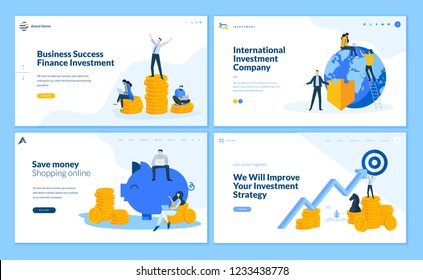 Set of flat design web page templates of finance, business success, investment, online shopping. Modern vector illustration concepts for website and mobile website development. 