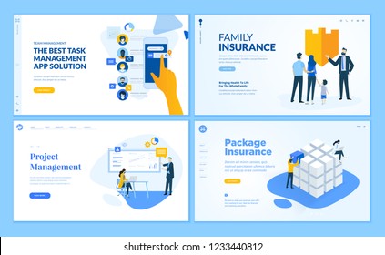 Set of flat design web page templates of task management, insurance, project management. Modern vector illustration concepts for website and mobile website development. 