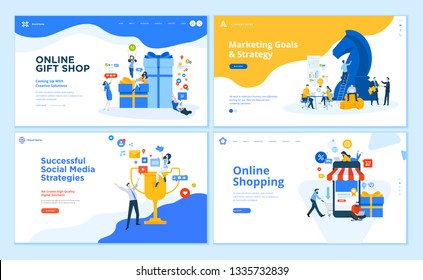 Set of flat design web page templates of e-commerce, marketing, business strategy, social media. Modern vector illustration concepts for website and mobile website development. 