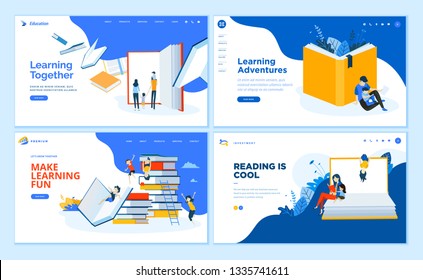 Set of flat design web page templates of school, e-learning, book store, educated services. Modern vector illustration concepts for website and mobile website development. 