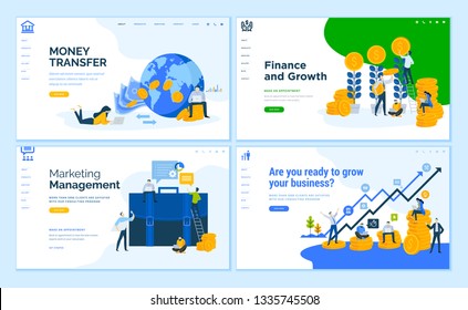 Set of flat design web page templates of business, finance, online money transfer, consulting. Modern vector illustration concepts for website and mobile website development. 