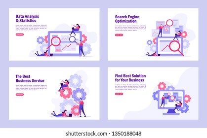Set of flat design web page templates banner  of data analysis solution or search engine, graphic and web design, SEO, . Modern vector illustration concepts for website and mobile website development.