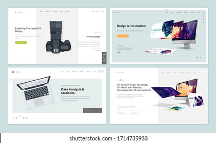 Set of flat design web page templates of graphic and web design, photo editor, data analysis and statistics. Modern vector illustration concepts for website and mobile website development. 