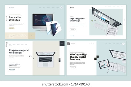 Set flat design web page templates web   logo design  programming  startup  business services  Modern vector illustration concepts for website   mobile website development  