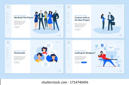 Set of flat design web page templates of startup, crowdfunding, consulting, management, design agency, testimonial. Modern vector illustration concepts for website and mobile website development. 