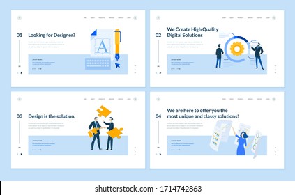 Set of flat design web page templates of graphic design, seo, market research, data analysis, internet services. Modern vector illustration concepts for website and mobile website development. 