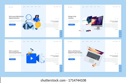 Set Of Flat Design Web Page Templates Of Startup, Project Development, Video Streaming, Responsive Design. Modern Vector Illustration Concepts For Website And Mobile Website Development. 