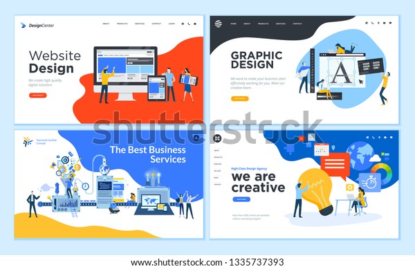 Set of flat design web page templates of\
graphic design, website design and development, social media,\
business services. Modern vector illustration concepts for website\
and mobile website\
development