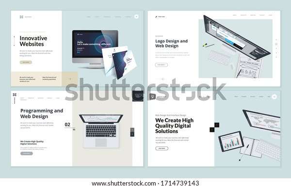 Set\
of flat design web page templates of web and logo design,\
programming, startup, business services. Modern vector illustration\
concepts for website and mobile website development.\
