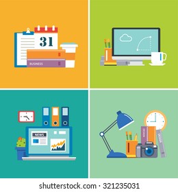 set of  flat design workspace.designer,business,student