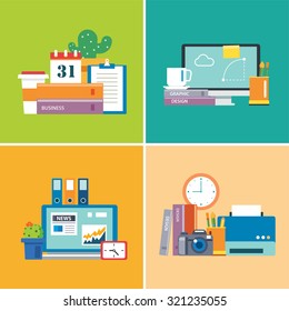 set of  flat design workspace.designer,business,student
