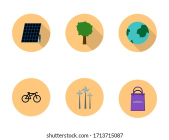 Set Flat Design, World Conservation Concept, Including Renewable Energy