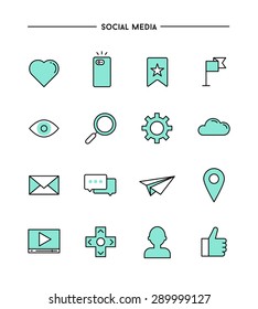 set of flat design,thin line social media icons, vector illustration 