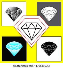 Set of flat diamond icons. Symbol of jewels.