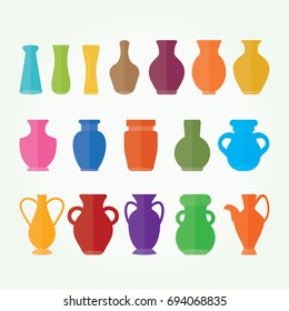Set of flat different colorful vases
