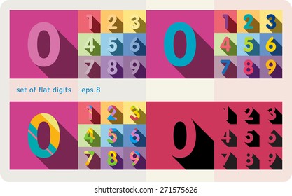 A set of flat digits with shadows.Zero 0 One 1 Two 2 Three 3 Four 4 Five 5 Six 6 Seven 7 eight 8 nine 9