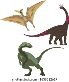 set of flat dinosaurs three icons isolated on white background vector illustration