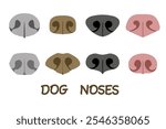 Set of flat dog noses silhouette.  Puppy nose  vector icon collection