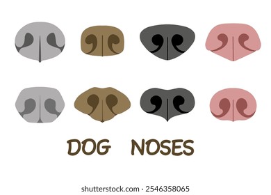 Set of flat dog noses silhouette.  Puppy nose  vector icon collection