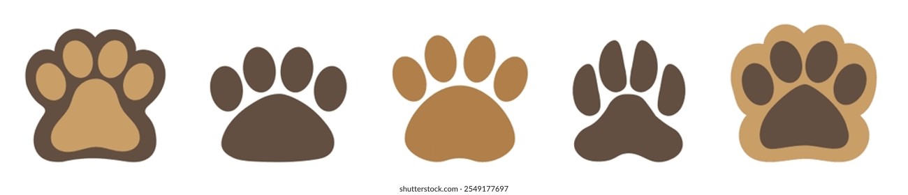 Set of flat dog paw silhouette.  Puppy footprint vector illustrations