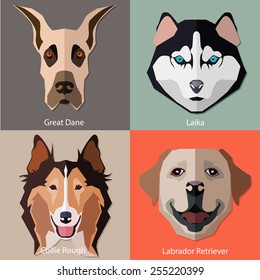 Set of flat dogs faces icons. Vector illustration.