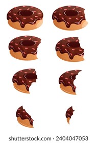 conjunto de donuts planos comiendo mordidas