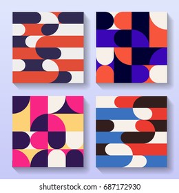 Set of flat dynamic motion retro posters. Vintage minimalistic cover cards.